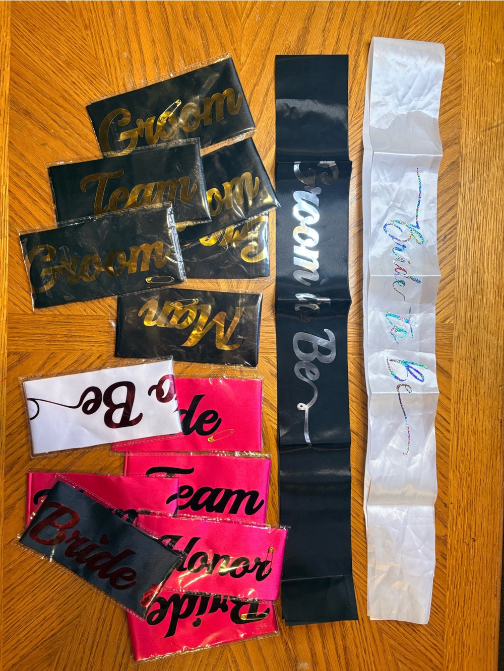 Bridal Party Sash Set - Pink, Black, White, Gold